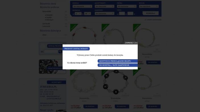 zrzut ekranu nr 1 dla realizacji Jubileria - sklep internetowy