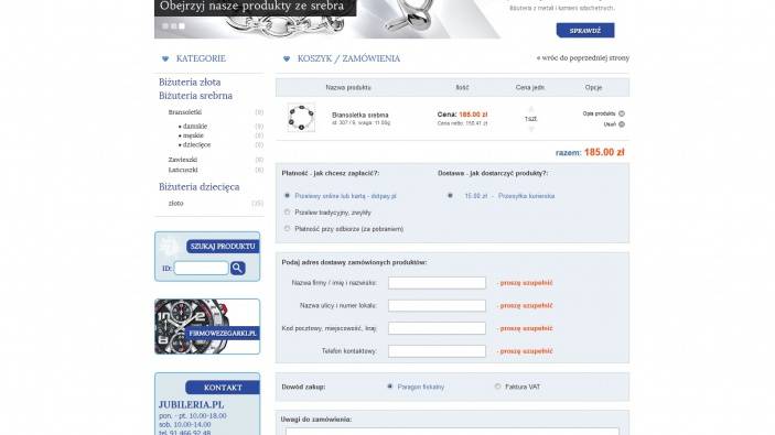 zrzut ekranu nr 2 dla realizacji Jubileria - sklep internetowy